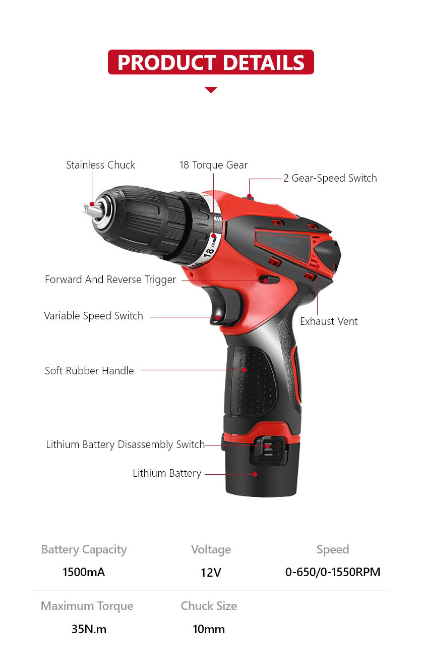 12V 35N·m cordless Impact drill
