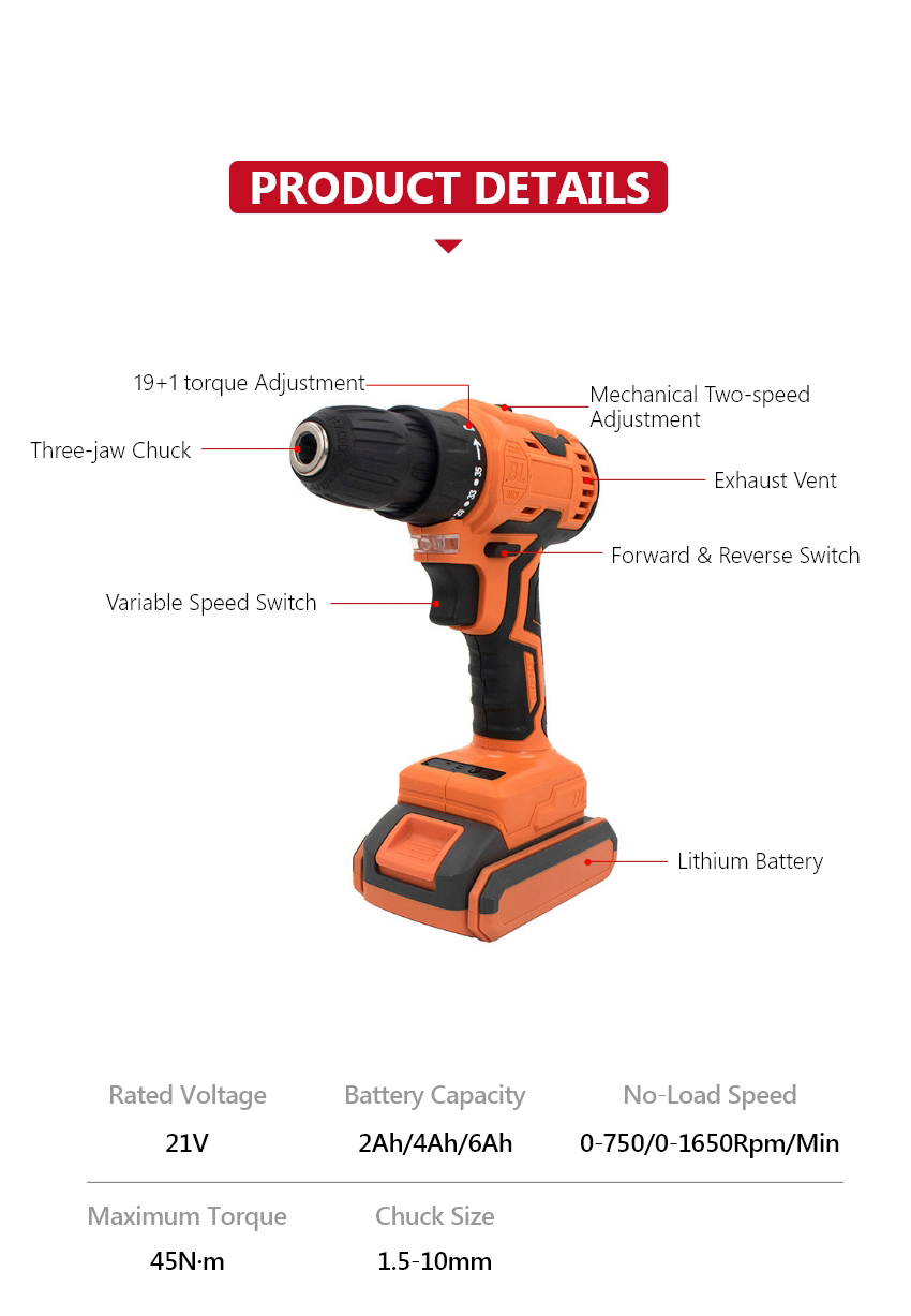 21V 45N·m Cordless Drill