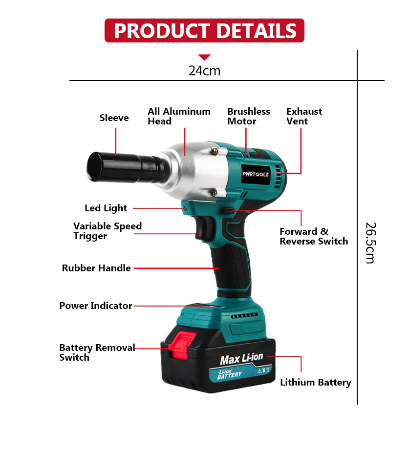 21V 550N·M Cordless Impact Wrench