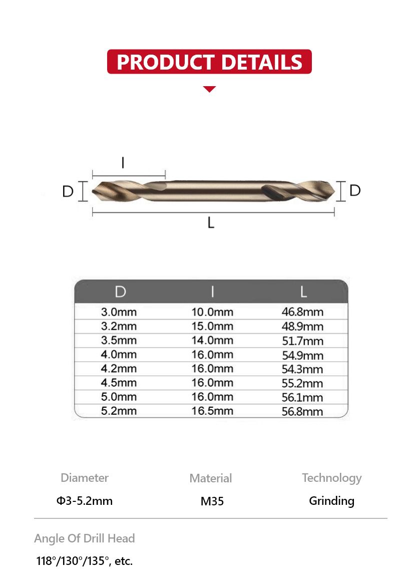 Cobalt-Containing Straight-Shank Double-Ended Twist Drill Set