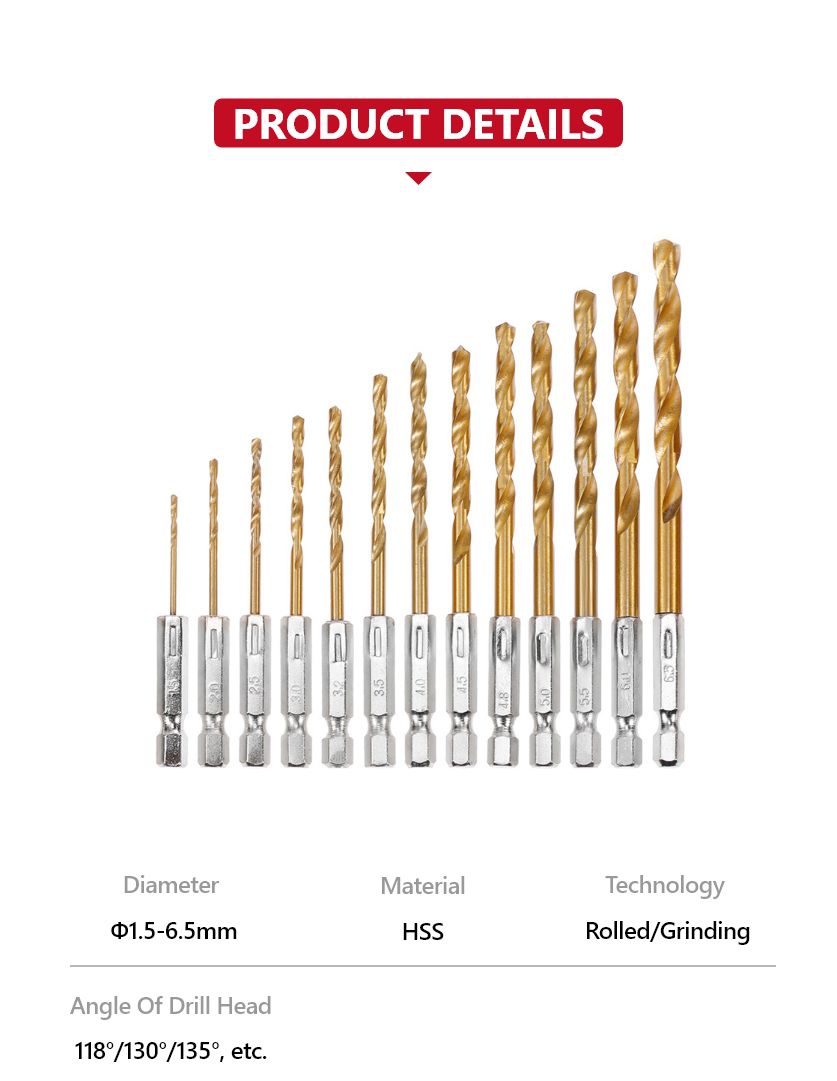 Titanium Plated Hexagonal Handle Twist Drill