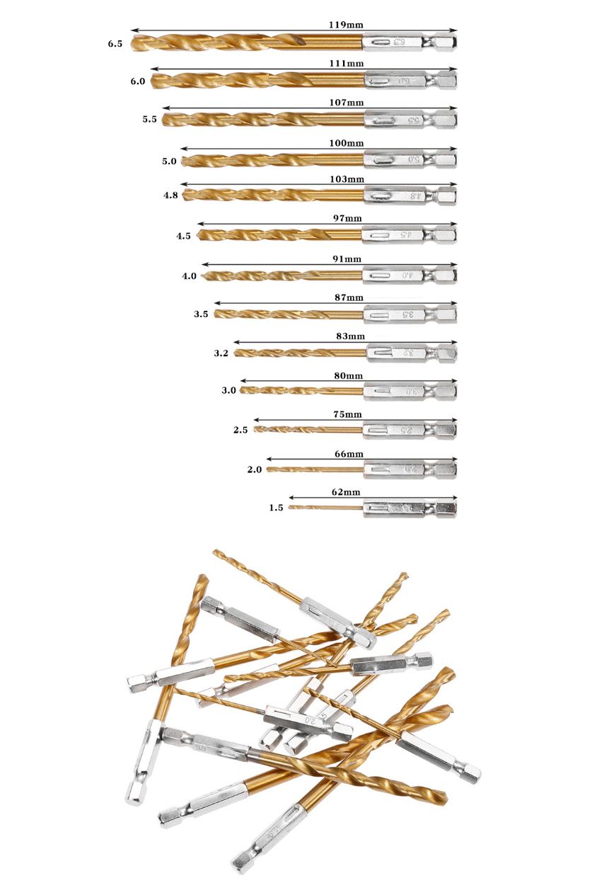 Titanium Plated Hexagonal Handle Twist Drill