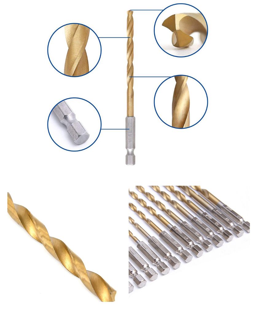 Titanium Plated Hexagonal Handle Twist Drill