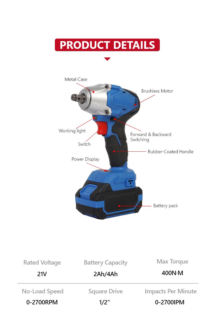 21V 400N•m Cordless Impact Wrench